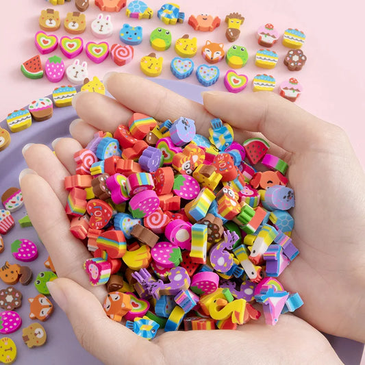 100PCS/2bags Mini Cartoon Fruit & Animal Erasers – Cute Rubber Set for Kids, Cross-Border Gifts & Holiday Awards