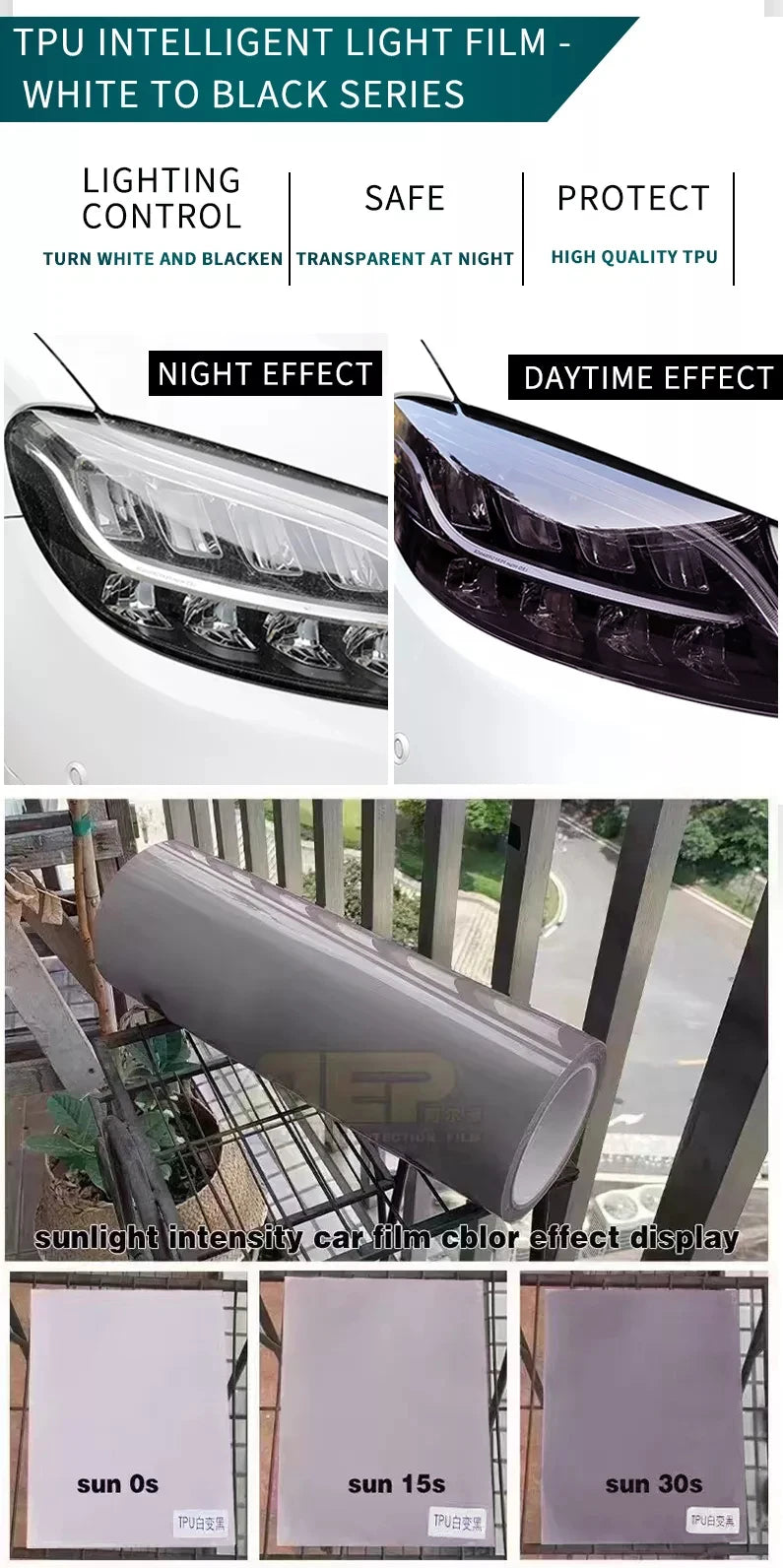 60 50CM 40CM 30CM Car Styling PPF TPU Smart Photochromic Headlight Protection Film Color-Changing Self-healing Anti-scratch Film