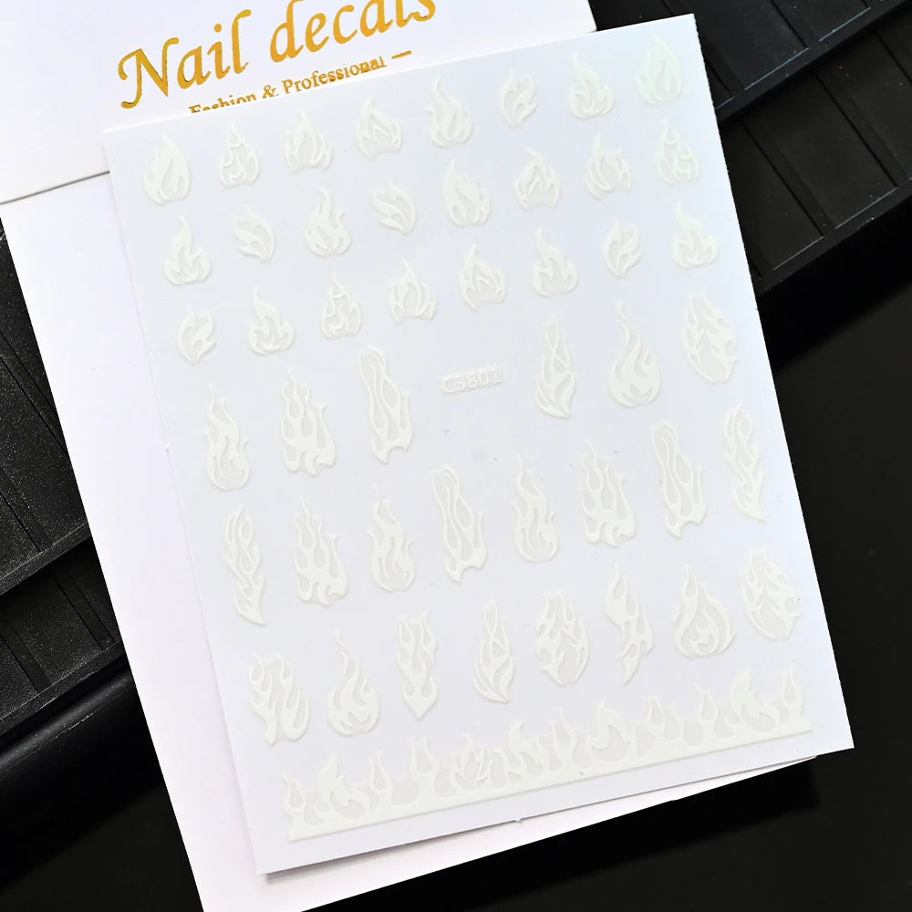 Glitter Flame Nail Art Set – Self-Adhesive Silver Stickers with Butterfly Foil for Manicure Magic
