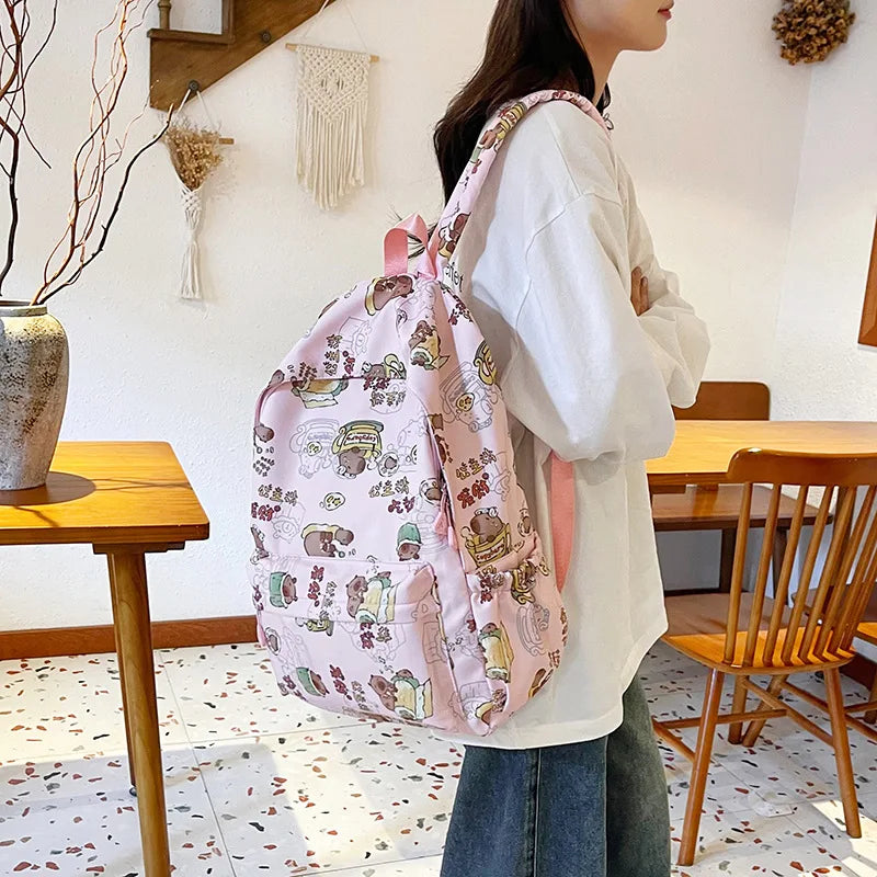 Capybara Campus Buddy – Kawaii Cartoon Laptop Backpack with Room to Spare!