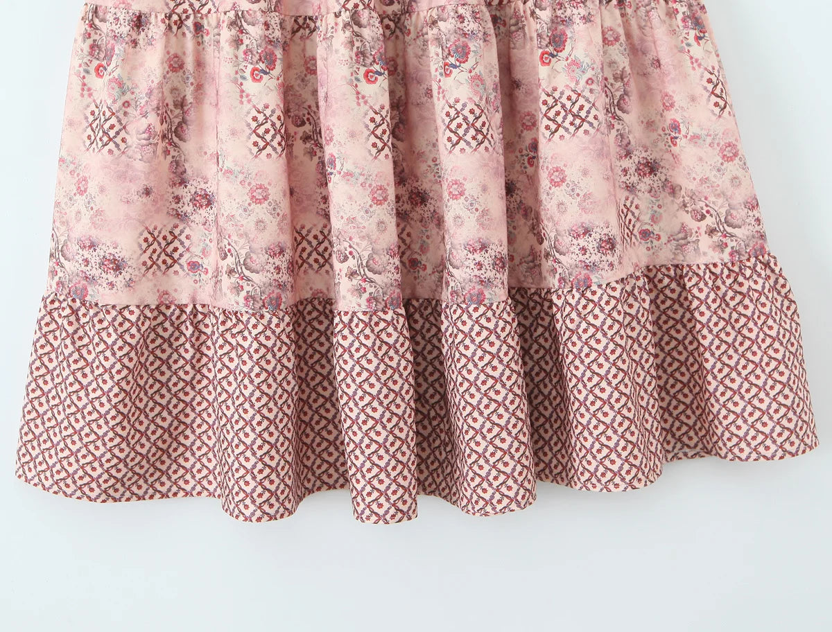Elegant Women Holiday Wind Floral Print Tirred Ruffles Long Skirt Faldas Mujer Female Summer Elastic Waist Skirts QUN9083