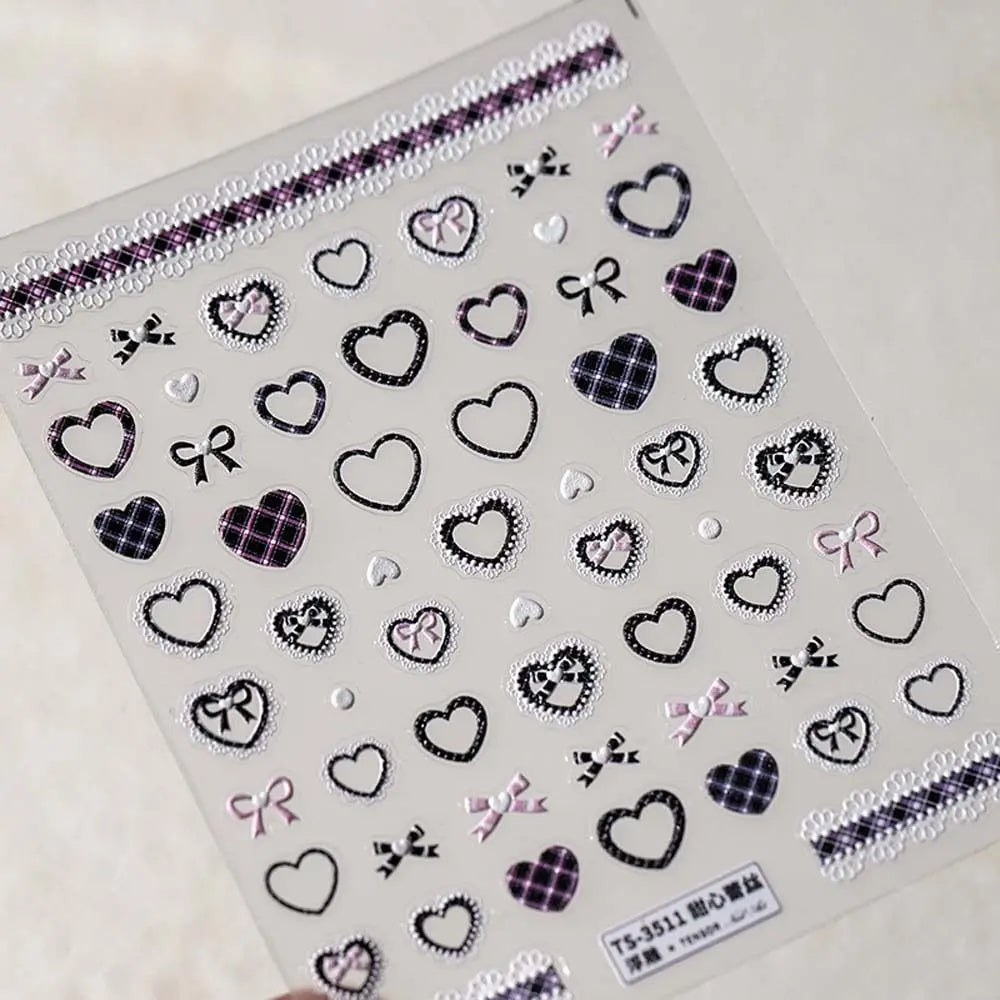 Sweetheart Bow Nail Decals – Pearl Lace Stickers in Romantic Shades