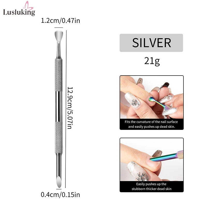 Nail Polish Prep Kit – Stainless Cuticle Pusher + Glitter Sandpaper for Easy Gel Removal