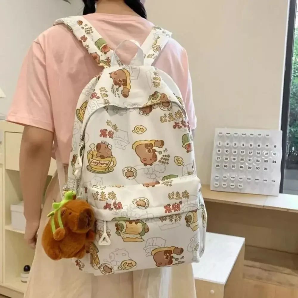 Capybara Campus Buddy – Kawaii Cartoon Laptop Backpack with Room to Spare!