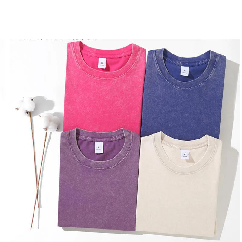 Washed Vintage T-Shirts Men's Street Hip Hop Retro Punk T Shirt Harajuku Casual 250gsm Cotton Short Sleeve Acid Wash TShirts Top