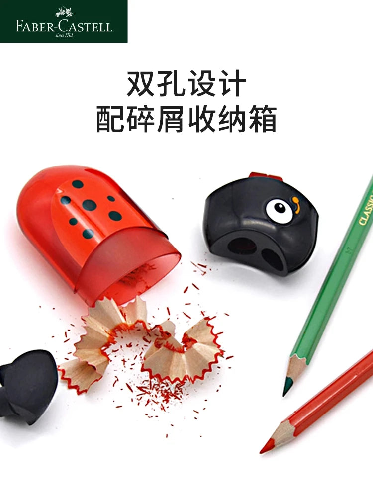 Faber-Castell Double-Hole Sharpener with Eraser – Cute Ladybug, Fish & Eagle Designs for Back-to-School Stationery Fans