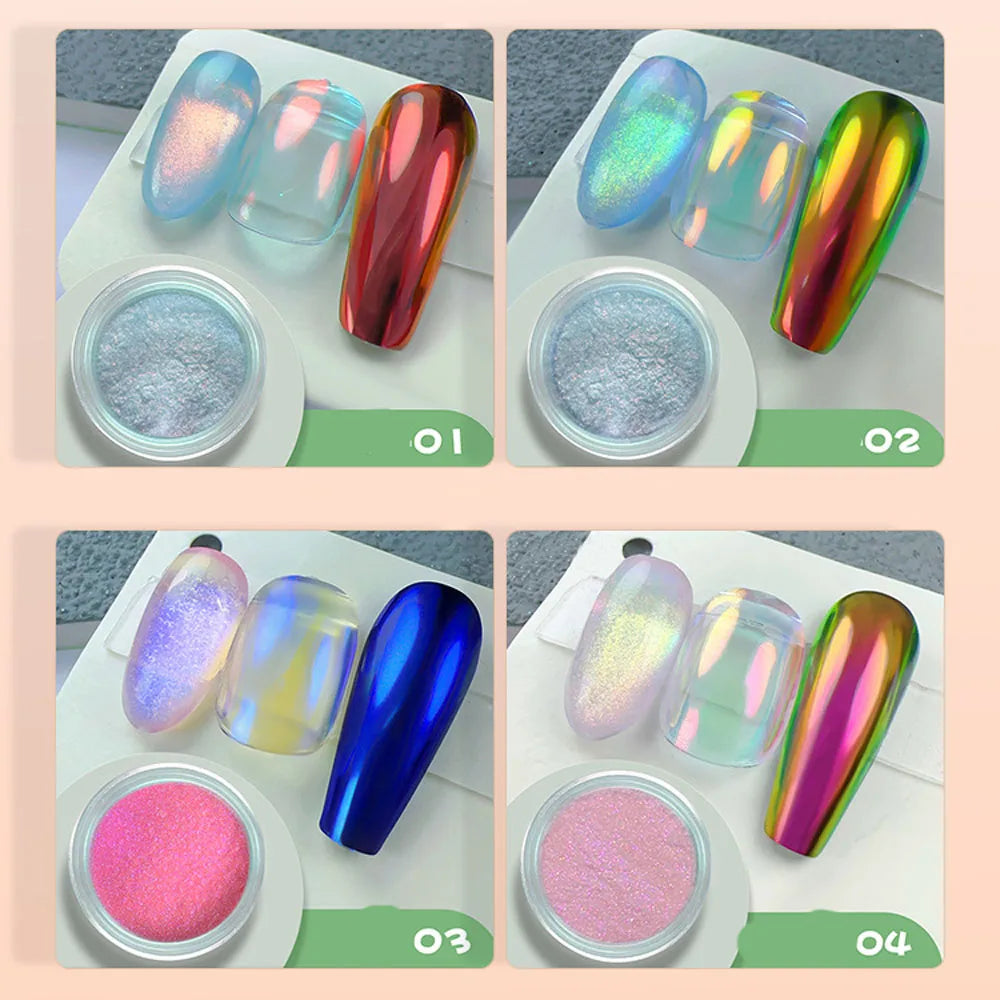 Aurora Holographic Nail Art Powder – Chrome Mirror Effect Glitter for UV/LED Nails