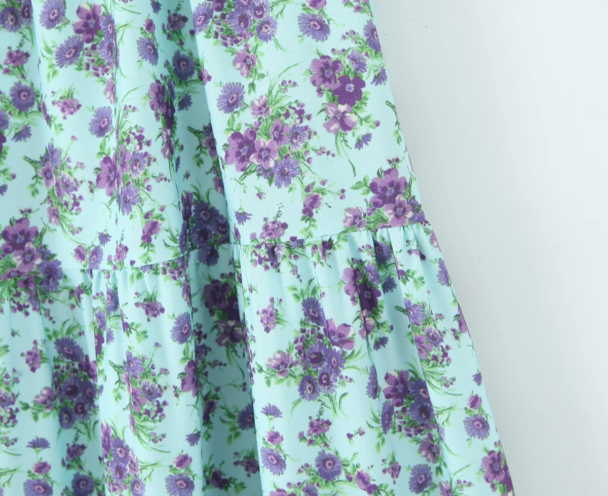 Elegant Women Holiday Wind Floral Print Tirred Ruffles Long Skirt Faldas Mujer Female Summer Elastic Waist Skirts QUN9083