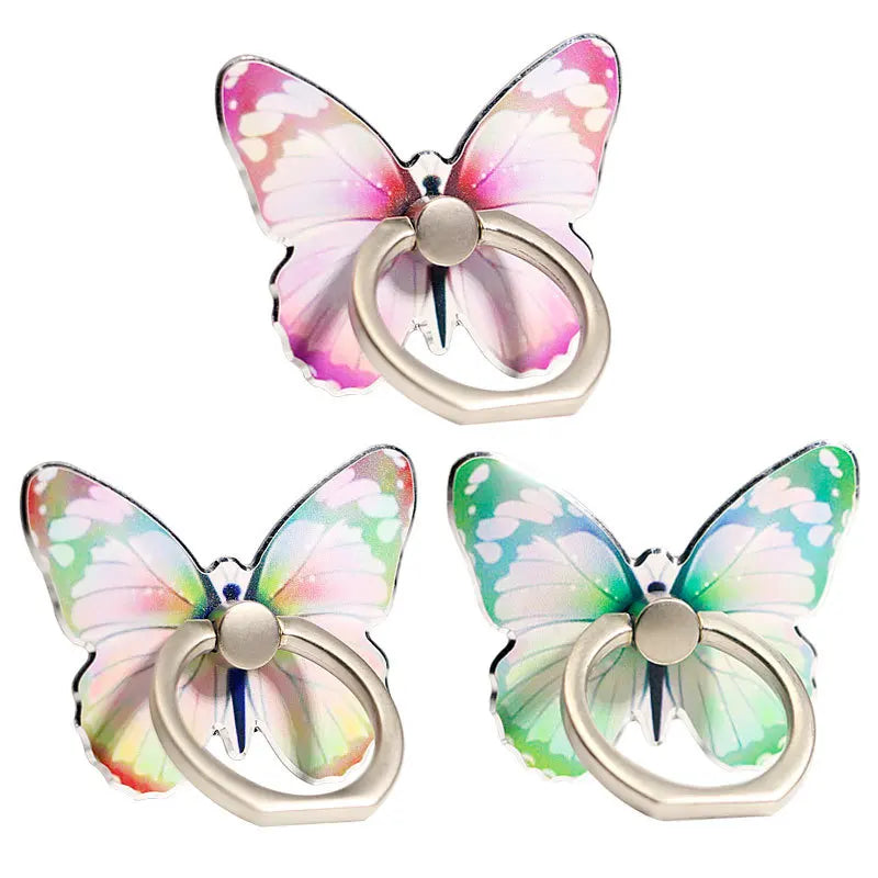 Universal Mobile Phone Luxurious Butterfly Finger Ring 360° Rotation Holder Folding Metal Stand Back Sticker Bracket for iPhone