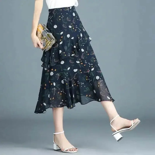 Midi Women's Skirt Chiffon New In Female Skirts Streetwear Harajuku Modest Summer 2024 Clothing Sales Chic and Elegant Aesthetic