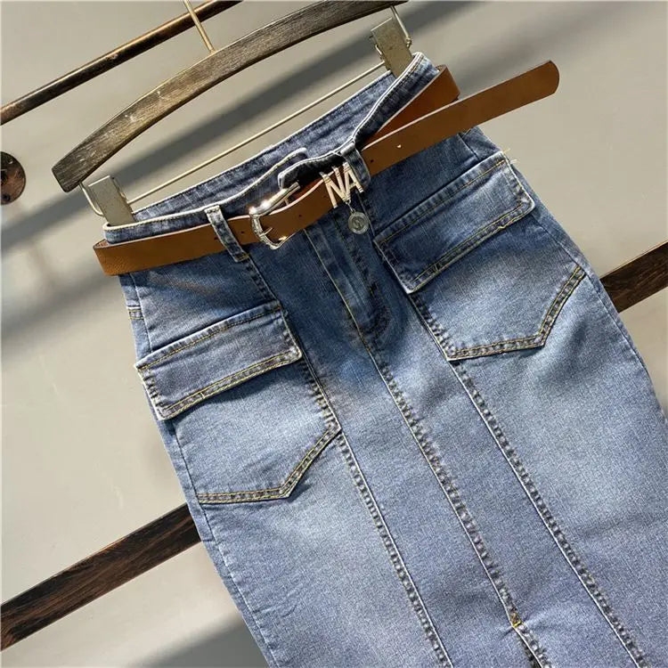 Female Jeans Skirts Coquette Chubby Midi Women's Denim Skirt Sexy New in Vintage Aesthetic Y2k 2024 Trend Summer A Line Casual V