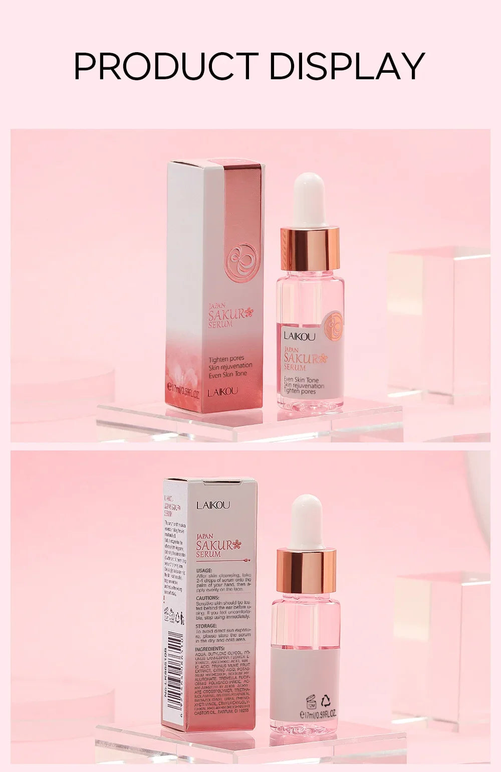 LAIKOU Sakura  Face Essence  Anti Wrinkle  Serum Shrink Pores Anti-Aging Moisturizing Dry Skin Care 17ml or 30ml