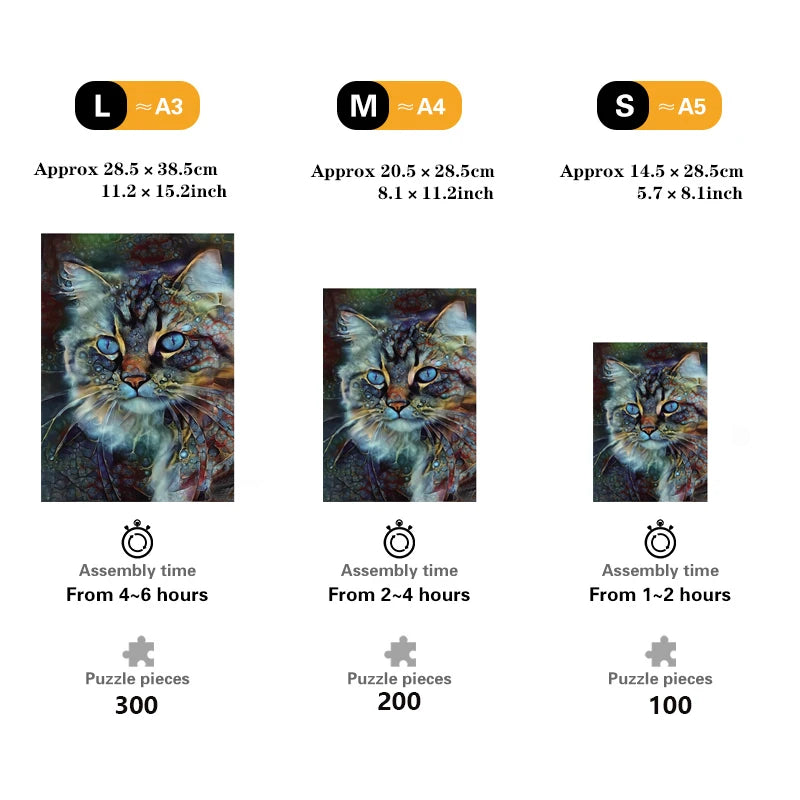 Blue Eyes Cat Wooden Puzzles for Adults, Unique Shape Wooden Animal Puzzle Creative Challenge for Adults, Family, Friend