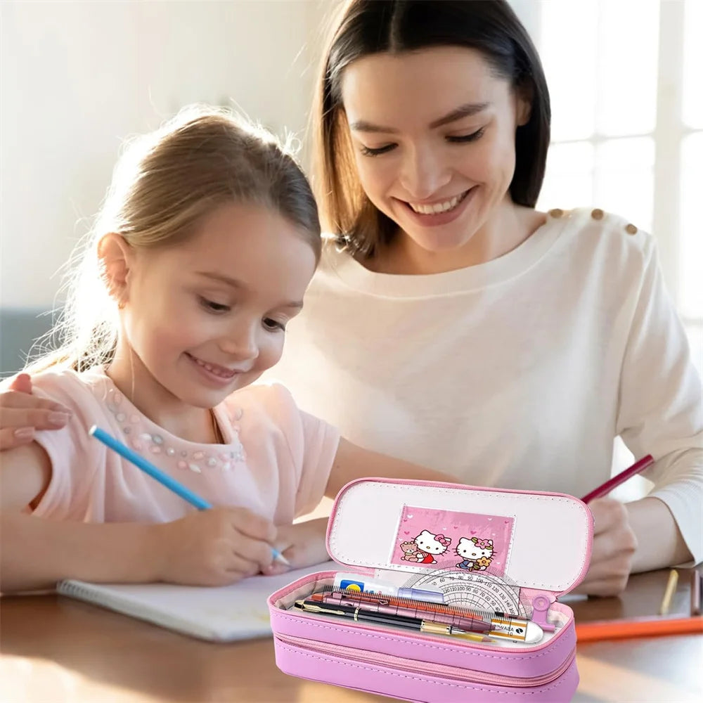 Hello Kitty & Kuromi Double-Layer Pencil Case – Cute Cartoon Kawaii Stationery Box for Students, Kids & My Melody Fans