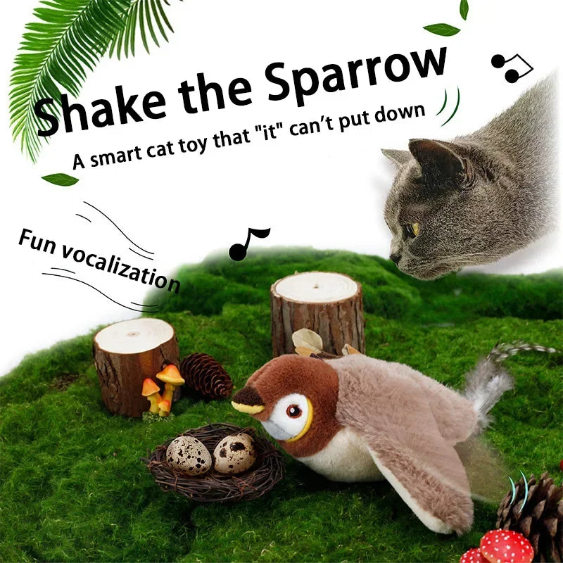 Interactive Cat Toys Rechargeable Flying Bird Rat Cat Toy Chirping Flapping Bird Can Add Catnip Touch Activated Plush Kitten Toy