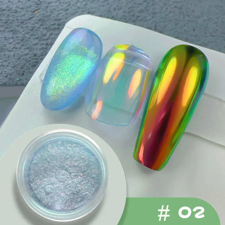 Aurora Holographic Nail Art Powder – Chrome Mirror Effect Glitter for UV/LED Nails