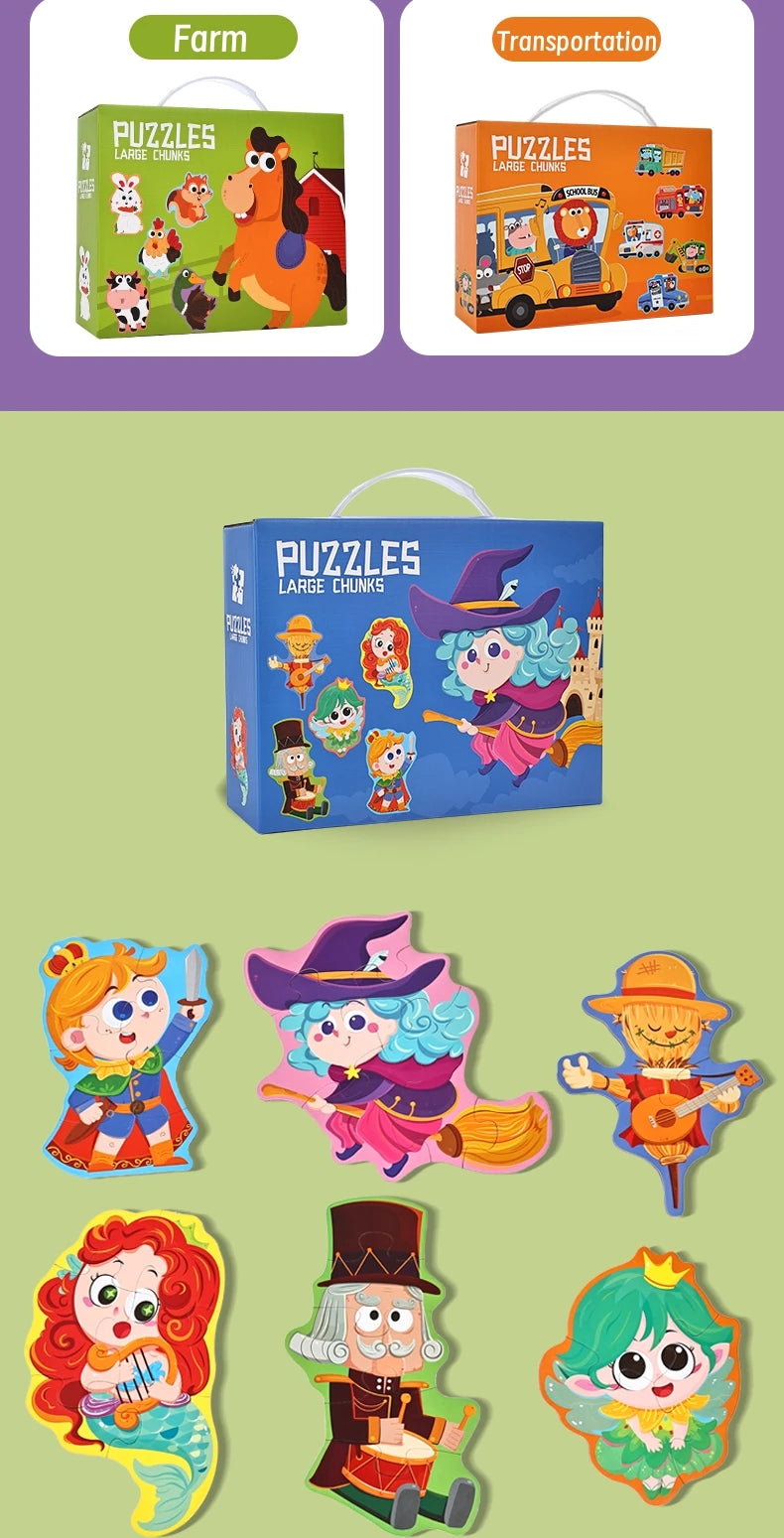 Six-In-One Puzzle Gift Box, Kidsren's Early Education Educational Toys for Beginners, Advanced Difficulty Puzzles, Fairy Tales, Animals, Ocean, Transportation, Dinosaur Multi-Theme Fun Interactive Activity Games, Gifts for Bo