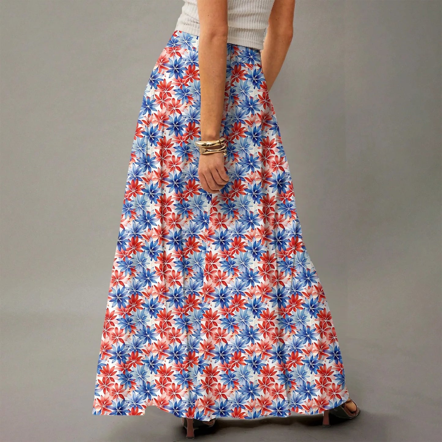 Women's Straight Skirt Casual Summer Floral Print Bohemian Skirt Flowing Maxi Skirts with pockets High waist Elastic skirt