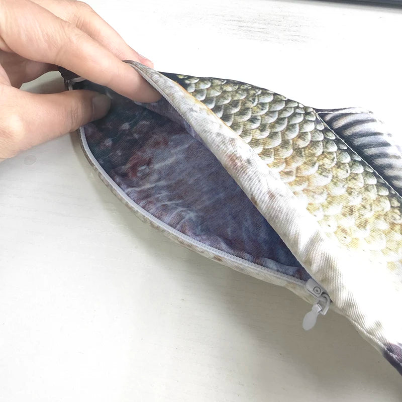 Realistic Crucian Carp Pencil Case – Fish-Shaped Zipper Pouch for School, Makeup & Back-to-School Stationery