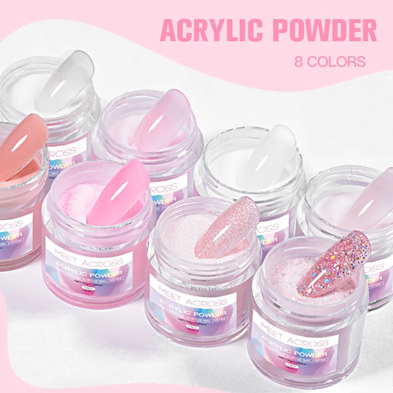 French Fade Acrylic Powder – 10g MEET ACROSS Set in Clear, Pink & White for DIY Nail Art