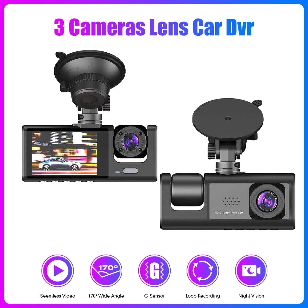 Car DVR HD 1080P tachograph 3 lens 2.0-inch IPS recorder tachograph Rearview mirror Driving recorder night vision