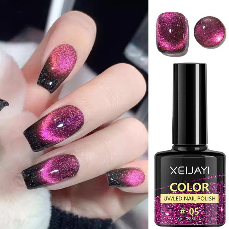 Silk Cat Eye Gel Polish – 9 Sparkling Colors with Magnetic Moonlight Effect (5g Each)