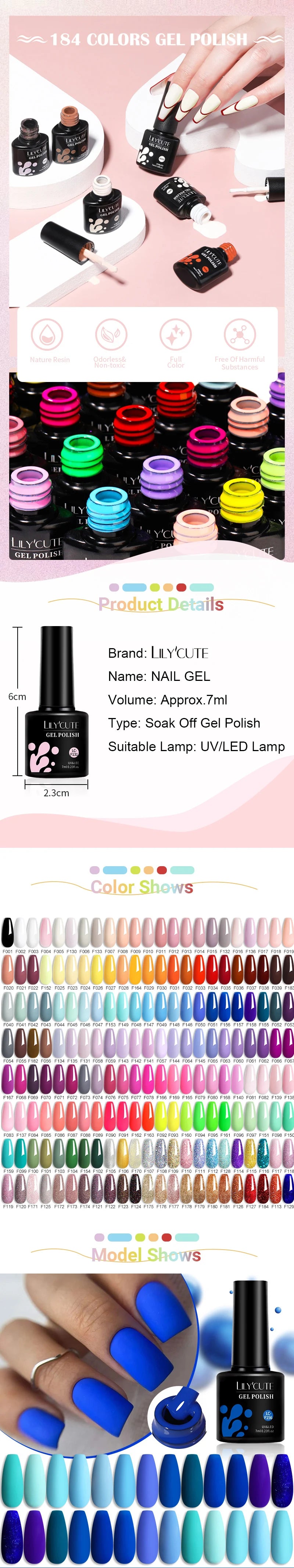 LILYCUTE Color Explosion – 184 Shades of Long-Lasting Gel Polish with Red Glitter Magic