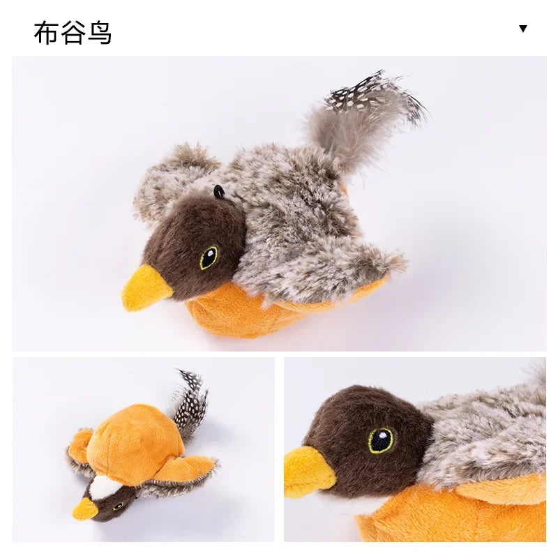 Interactive Cat Toys Rechargeable Flying Bird Rat Cat Toy Chirping Flapping Bird Can Add Catnip Touch Activated Plush Kitten Toy