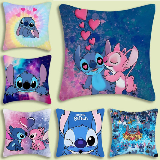 Cute Stitch Pillow Covers Cartoon Sofa Decorative Home Double-sided Printing Short Plush Cute Cushion Cover