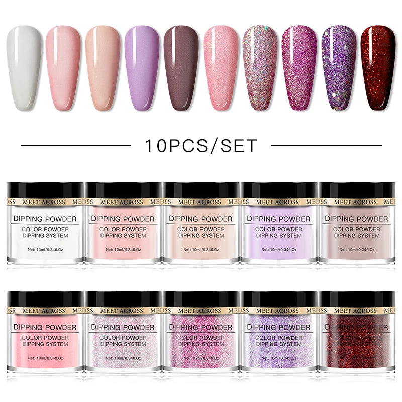 8 Colors Dip Powder Nail Set – Classic Nude Pink & Glitter Collection for DIY Salon Nails