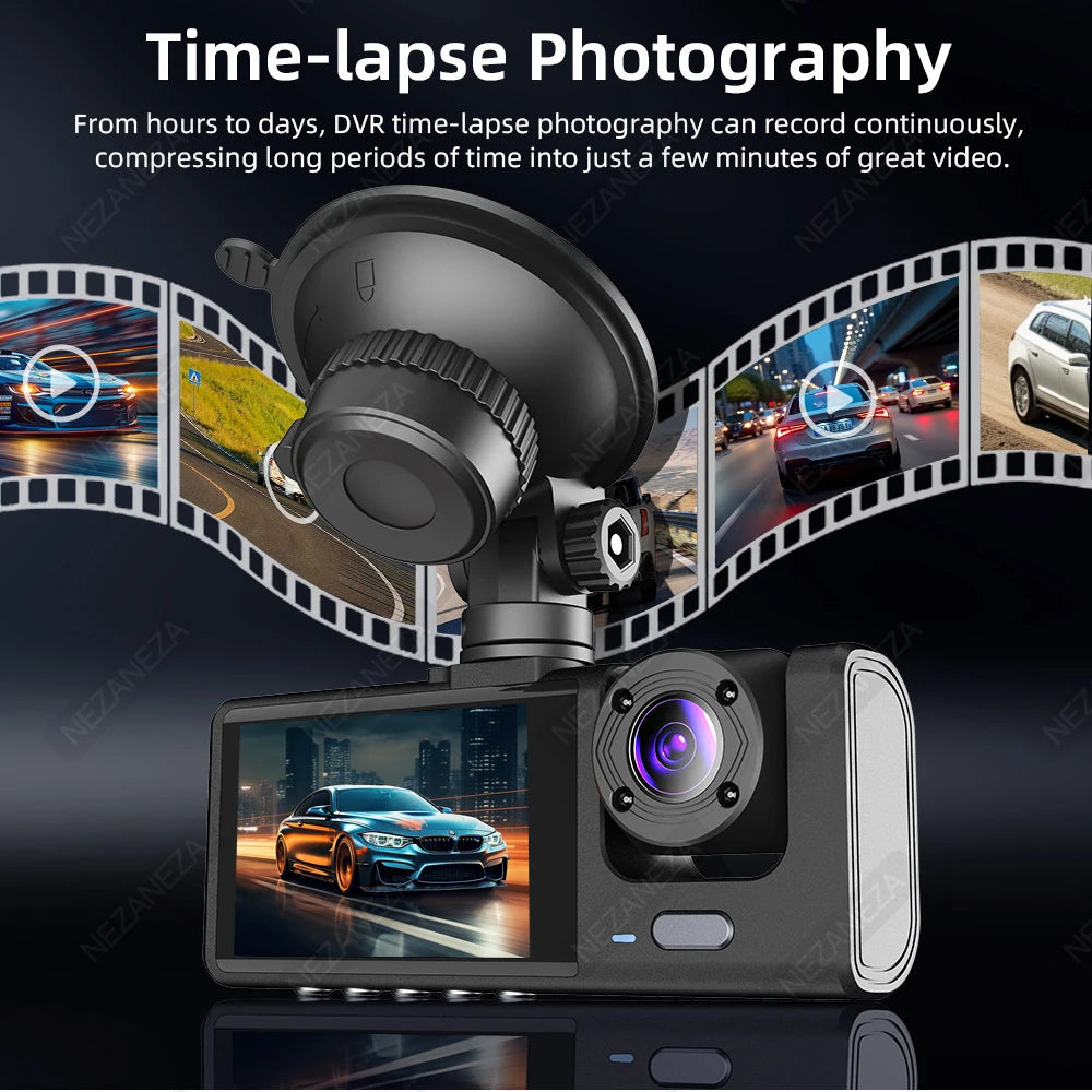 1080P DVR Car Recorder HD 3-Lens Inside Infrared Night Vision 3 Cameras Gravity Sensor Universal IPS Safe Driving Video Recorder