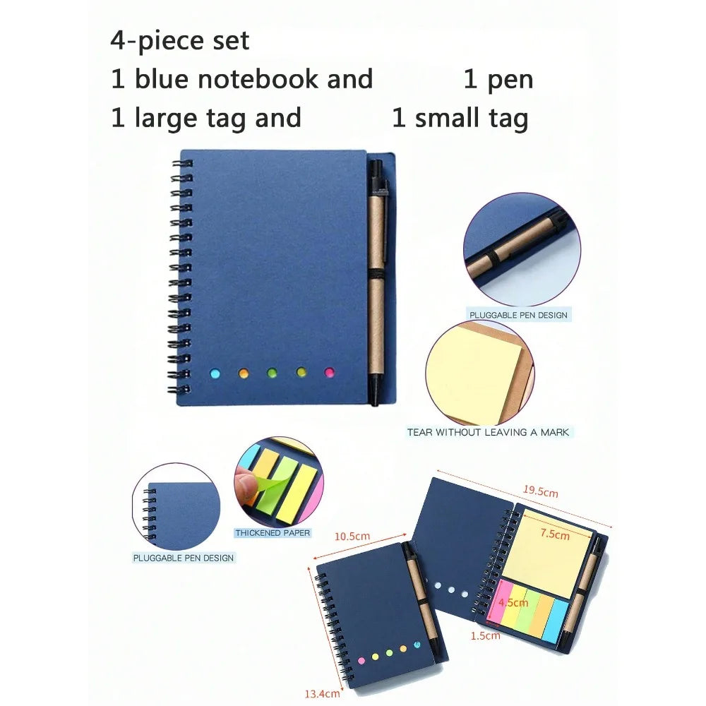 4-Pack Spiral Notebook Set-Pocket Notepad with Pen Loop,Sticky Notes&Index Tabs,4.1x5.3"Brown Paper Cover,Portable Lined Journal