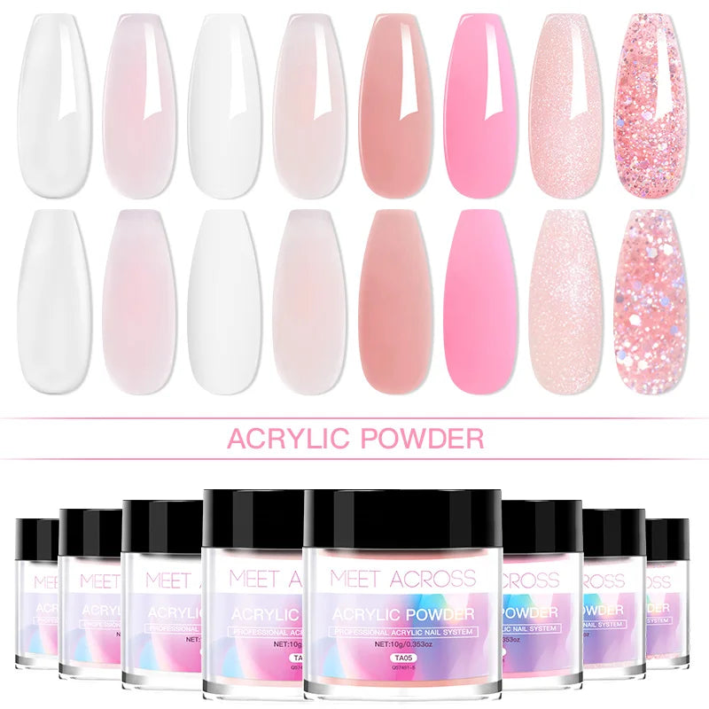 French Fade Acrylic Powder – 10g MEET ACROSS Set in Clear, Pink & White for DIY Nail Art