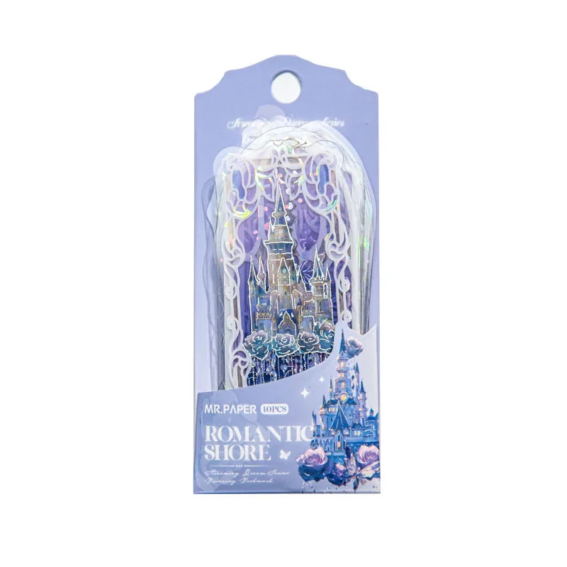 Fluorescent Dream Bookmark Set – 10pcs Kawaii PVC Page Markers & Message Cards for Stationery Lovers