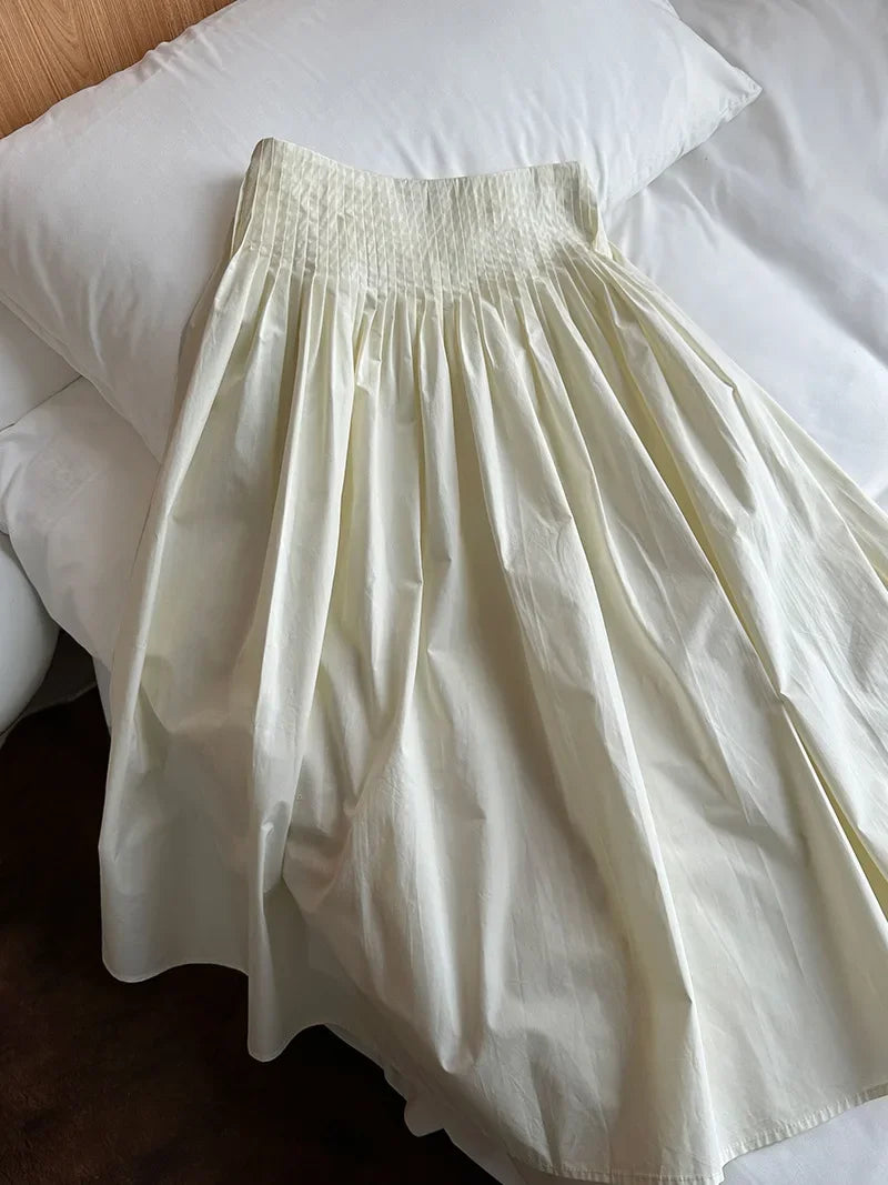 Elegant High-Waisted Pink A- Line Skirt Sweet Umbrella Design Sensibility Plenty of Pleats Medium-Length Women's Fashion