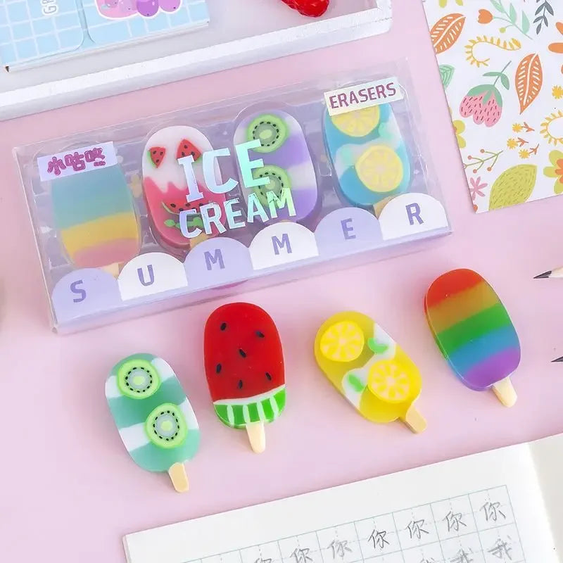 Umi’s Kawaii Ice Cream Eraser Set – Cute Cartoon Rubber Mini Erasers for Kids, School & Office Stationery Fun