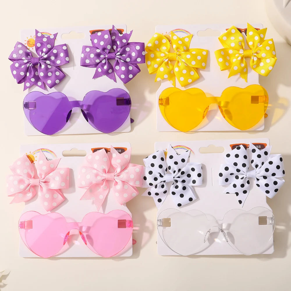 3-Pack Dotted Bow Clips & Heart Sunnies – Colorful Style for Trendy Kiddos!