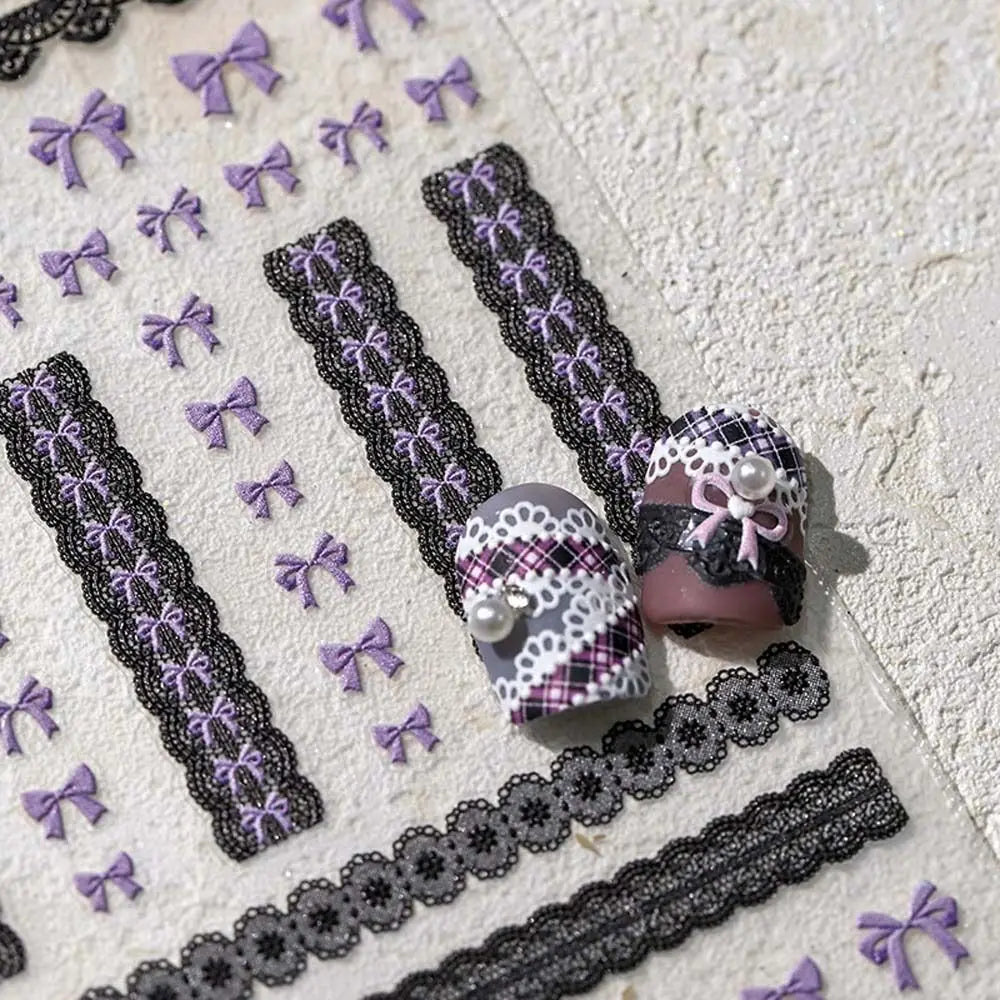 Sweetheart Bow Nail Decals – Pearl Lace Stickers in Romantic Shades