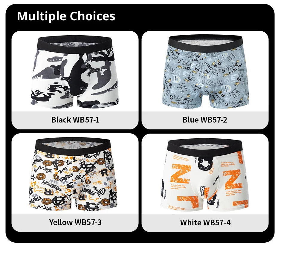 4-Piece Men's Fashion Print Mix And Match Underwear Beach Shorts Comfortable Breathable Teenager Plus Size 5xl6xl Boyshort.