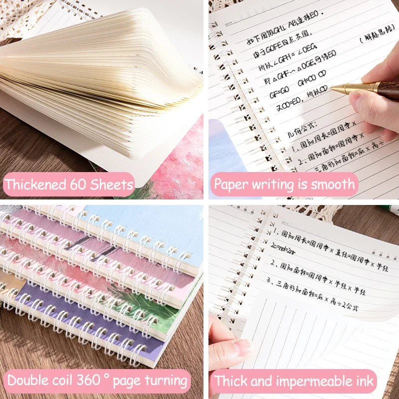 A5 Oil Painting Cover Coil Lined Notebook Set 1/2 Random Cute Books Kawaii Korean Stationery School Supplies for Students