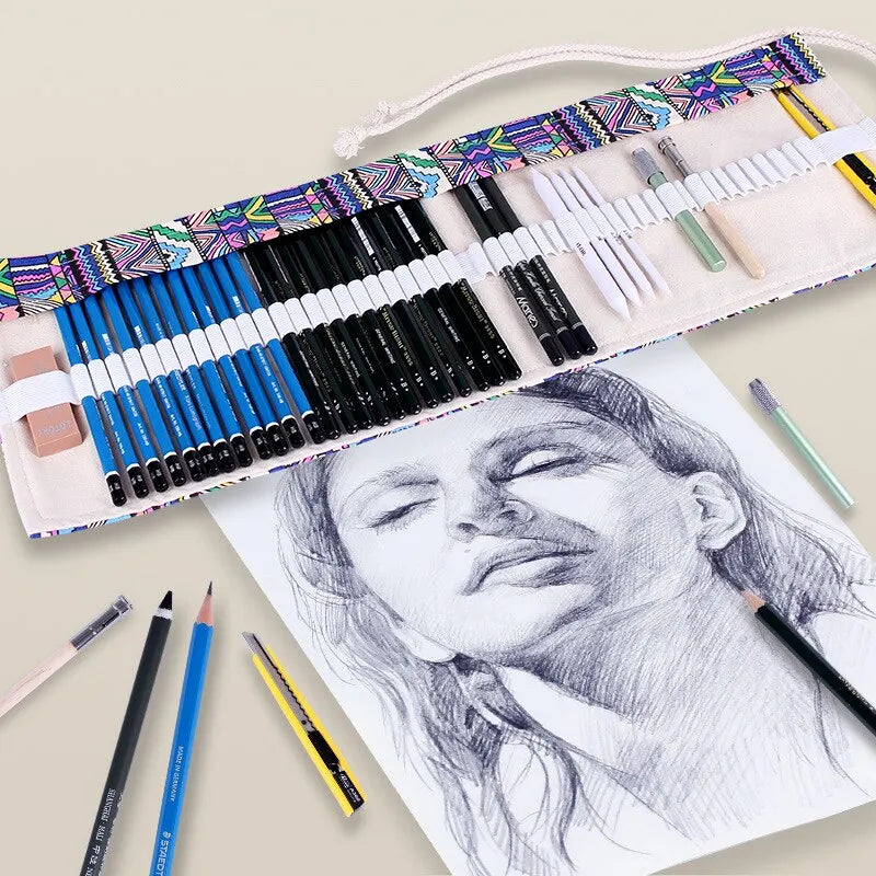 48-Hole Roll-Up Art Pencil Case – Kawaii Canvas Organizer for Students, Paint Brushes & School Stationery