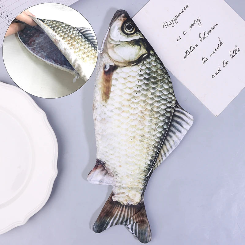 Realistic Crucian Carp Pencil Case – Fish-Shaped Zipper Pouch for School, Makeup & Back-to-School Stationery