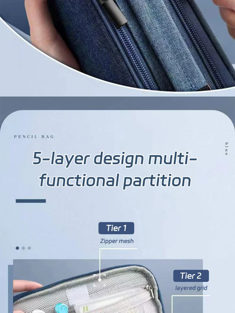 Portable Large Capacity Pencil Case – Multifunctional Pen Box for Boys, School & Office Stationery Organization