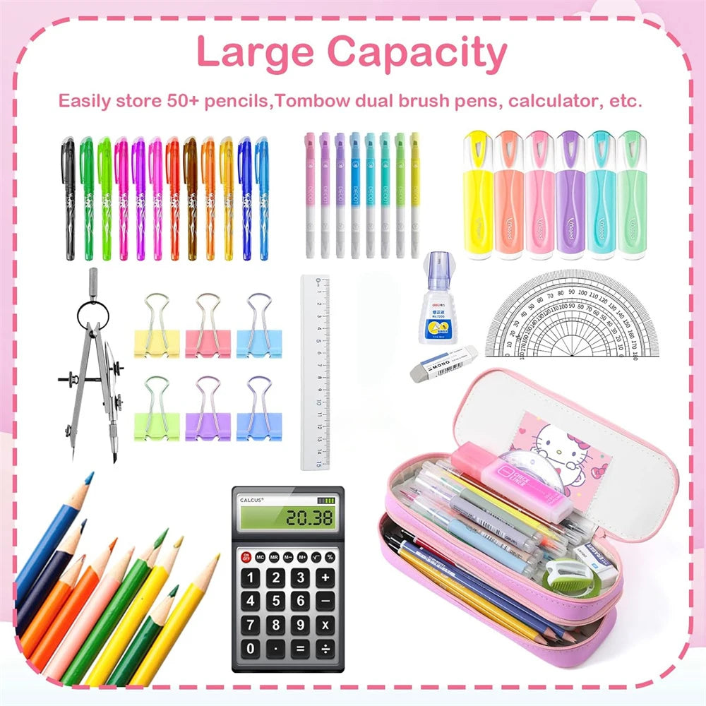 Hello Kitty & Kuromi Double-Layer Pencil Case – Cute Cartoon Kawaii Stationery Box for Students, Kids & My Melody Fans