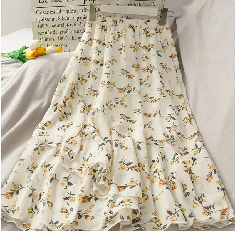 Midi Women's Skirt Chiffon New In Female Skirts Streetwear Harajuku Modest Summer 2024 Clothing Sales Chic and Elegant Aesthetic