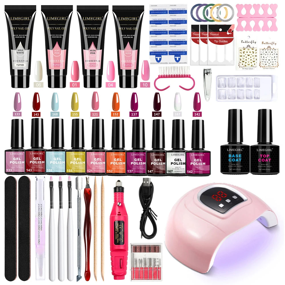 LIMEGIRL Gel Nail Kit – UV Lamp, Electric Drill & Full Tool Set for Salon-Quality Nails
