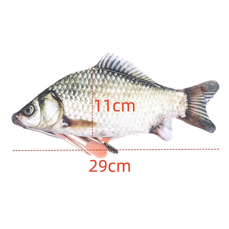 Realistic Crucian Carp Pencil Case – Fish-Shaped Zipper Pouch for School, Makeup & Back-to-School Stationery