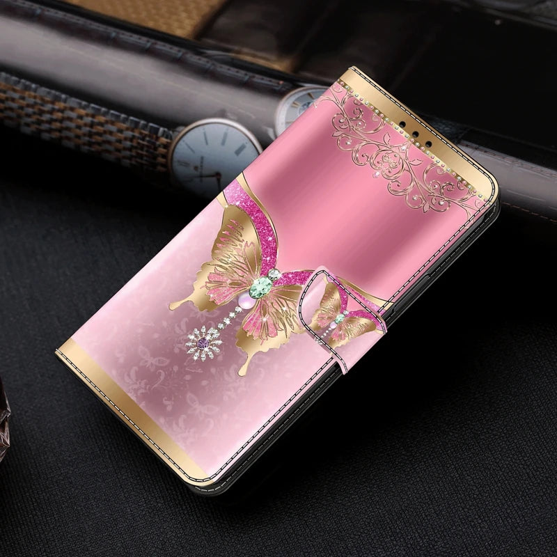 For Samsung S24 FE SM-S721B Case Painted Pattern Wallet Flip Book Cover on For Samsung Galaxy S 24 FE S24FE SM-S721N Case Fundas
