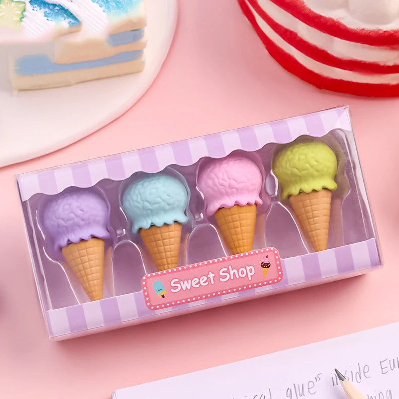 Kawaii Lollipop & Ice Cream Eraser Set – Sweet Cartoon Stationery for Kids, School & Office Supplies