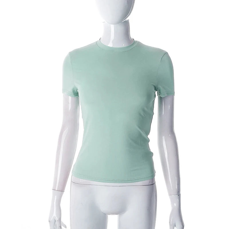 Spring New Short Sleeve T-Shirt Women Solid Simple Casual Soft All-Match Hot Basic Crop Tops Tees Summer Fashion